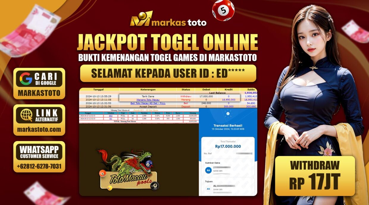 BUKTI PEMBAYARAN MEMBER JP TOGEL TOTO MACAU DI MARKASTOTO USER ID ED