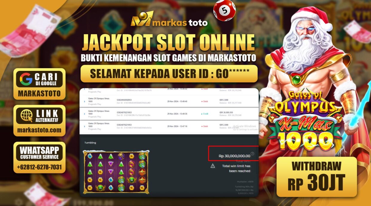 BUKTI PEMBAYARAN MEMBER JP SLOT PRAGMATIC SLOT GATES OF OLYMPUS XMAS 1000 DI MARKASTOTO USER ID GO